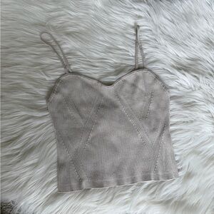 Elegant Beige Cream Knit Crop Tank Top
